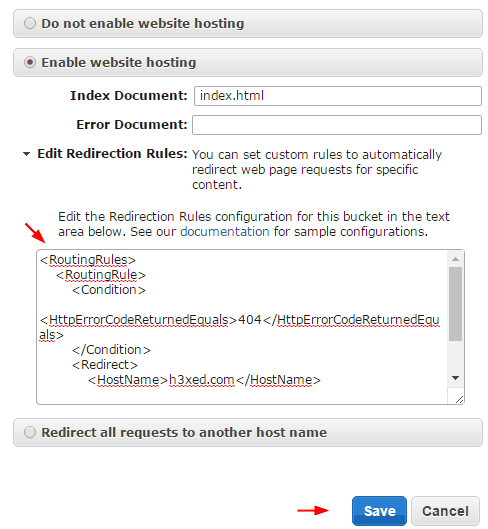 Amazon S3 Redirect Rules