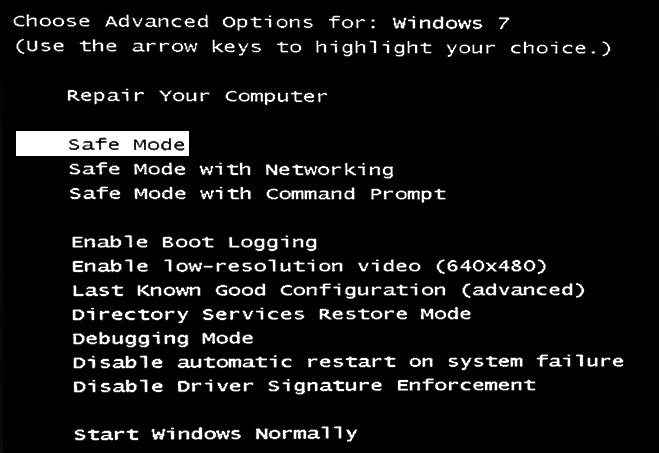 Safe Mode Screen Windows