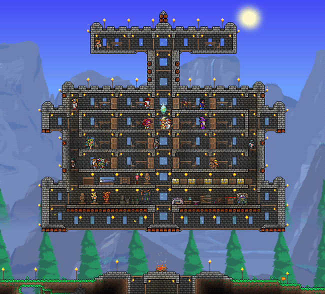 Terraria Floating Brick House with Traps